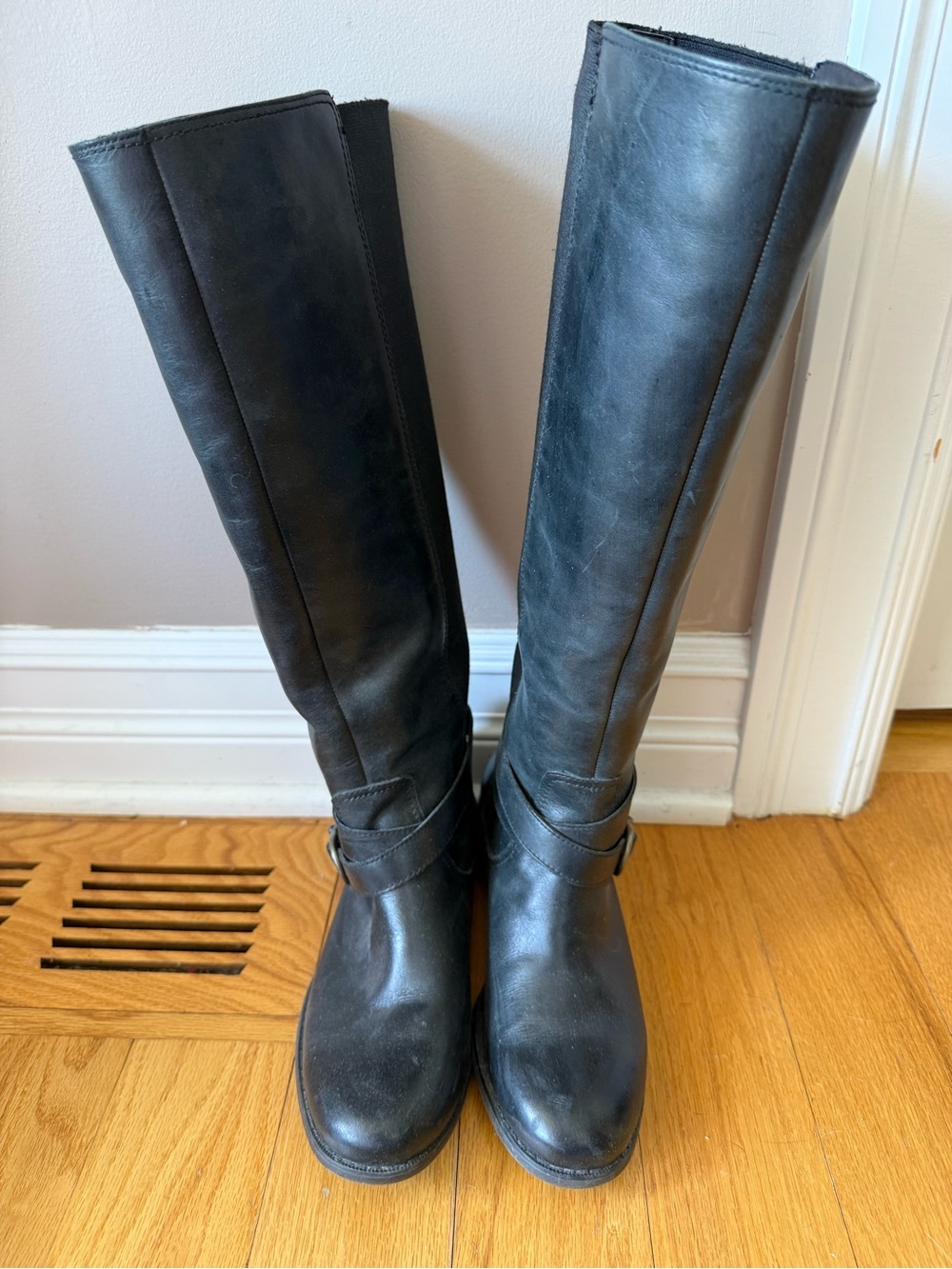 Sperry Black Leather Knee-High Heeled Boots